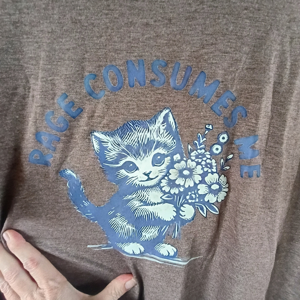 Vintage Style Cat Graphic Tee Womens XL Brown Soft Grunge Baby Tee - Picture 2 of 6